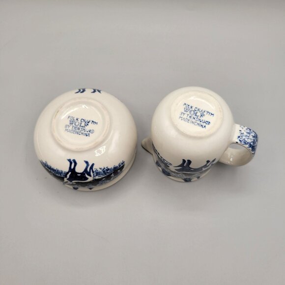 Wolf Covered Sugar and Creamer Set Blue Spongewear Folk Craft Tien Shan - Picture 7 of 7